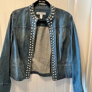 Chicos Denim Jacket with Bling and Pearl Detail